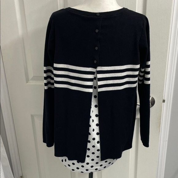 Yest Black Sweater White Striped Sleeves with Open Back & Interior Top SZ 10 - Picture 4 of 14